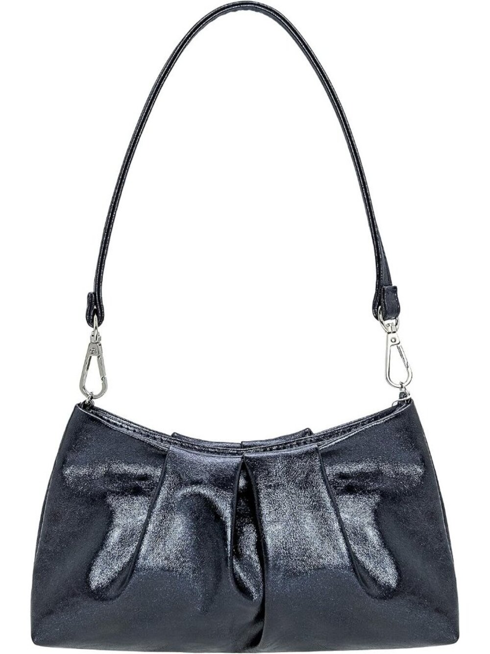 Women Metallic Navy Pleated Pu Clutch Purse For Dressy Formal Cocktail Handbag